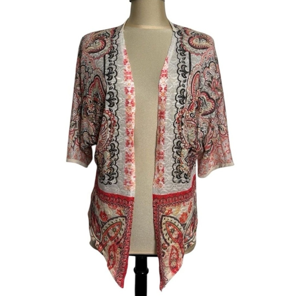 Chico's Paisley Kimono Cardigan Size 1 Boho Open Front Lightweight Medium